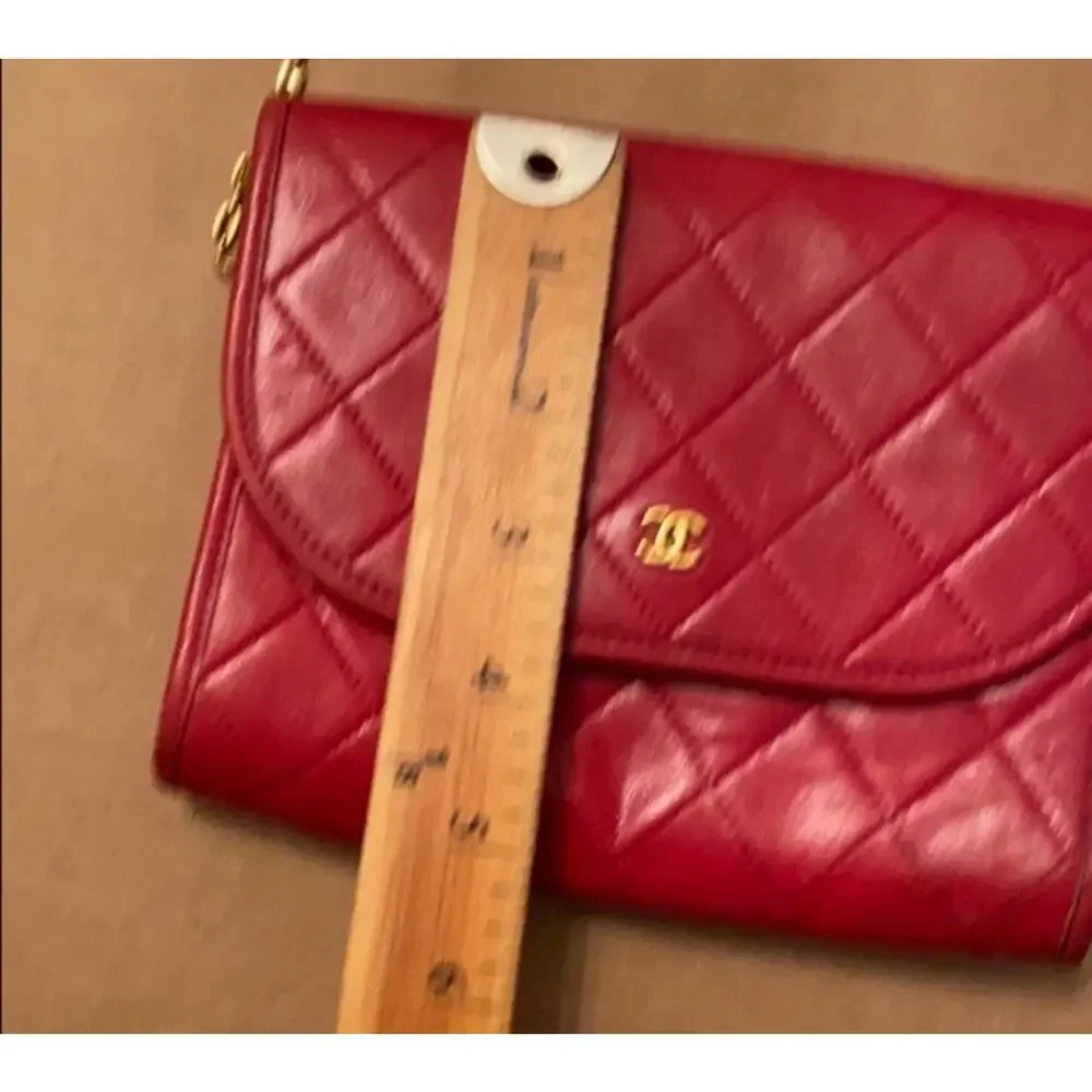 Authentic CHANEL Matelasse Mini Chain Shoulder Bag Red Leather